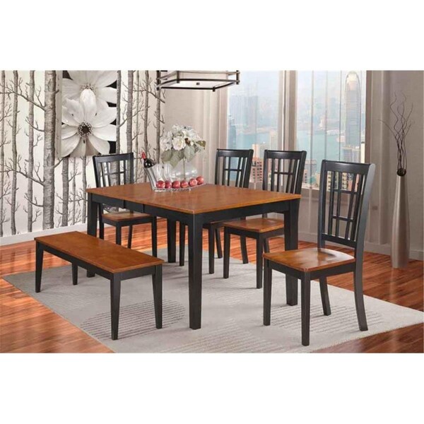 East West Furniture 6 Piece Dining Room Set With Bench-Kitchen Tables and 4 Dining Chairs Plus Bench NICO6-BLK-W - main